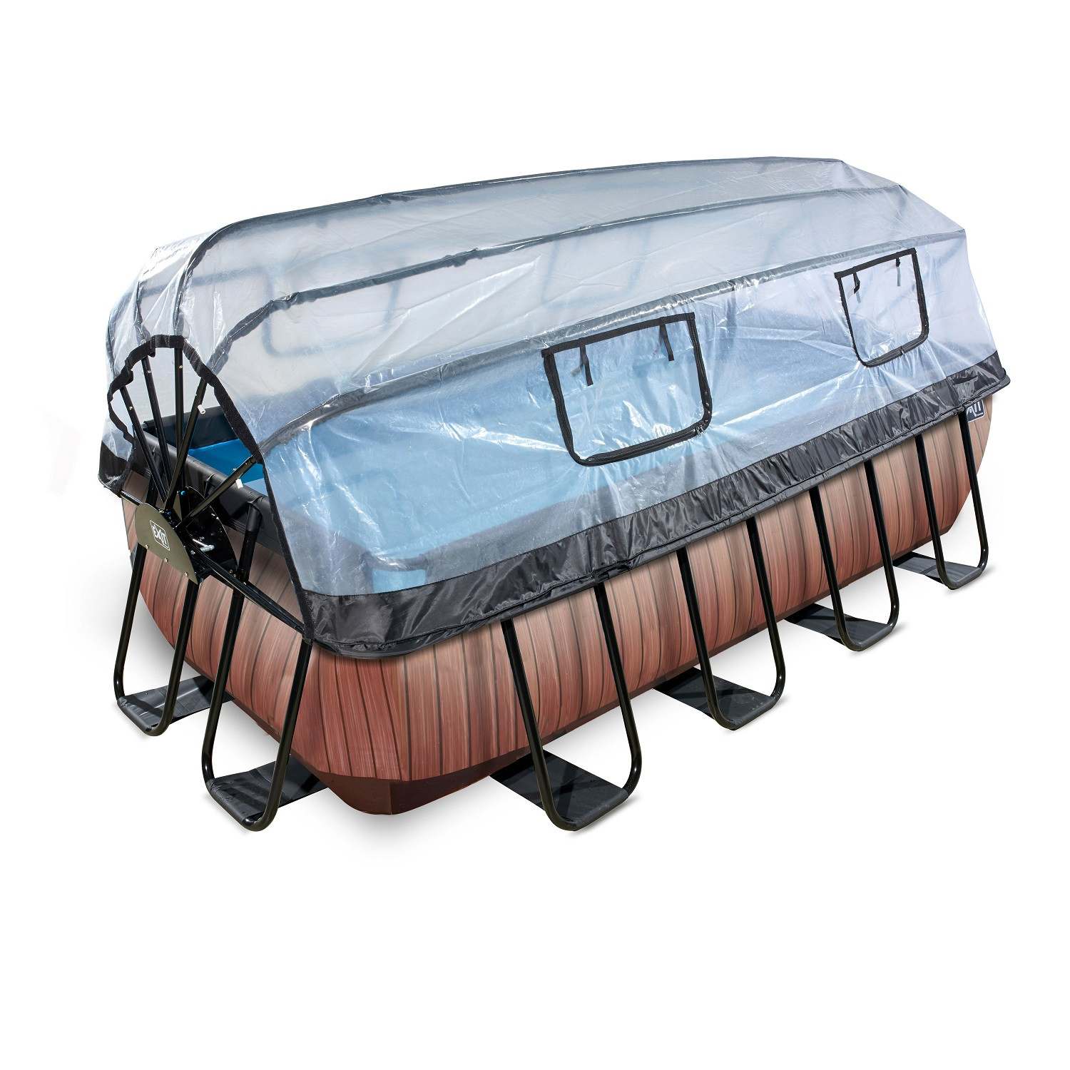 EXIT Frame Zwembad - Wood - 400 x 200 x 100 cm - met Overkapping en Zandfilter- en Warmtepomp - Bruin
