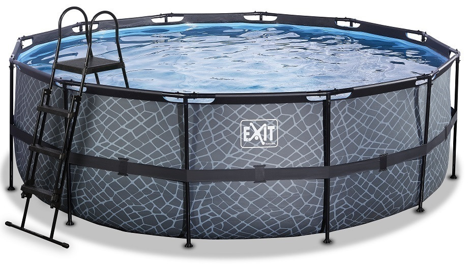EXIT Frame Zwembad - Stone - ø 488 x 122 cm - met Zandfilterpomp - Grijs