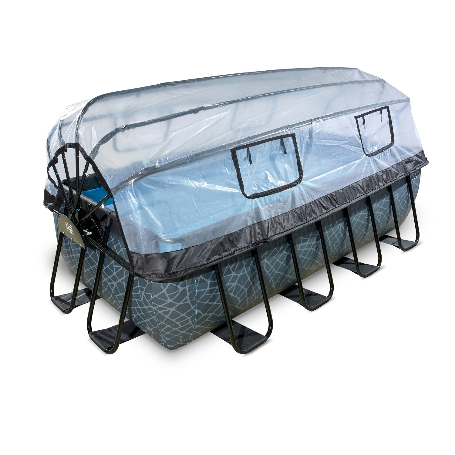 EXIT Frame Zwembad - Stone - met Overkapping en Filterpomp - 400 x 200 x 100 cm - Grijs